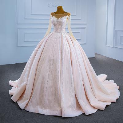 China Long Sleeve Rose Wedding Dresses Anti-Static Muslim Big Ball Gown Evening Dresses for sale