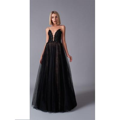 China Anti-Static Spaghetti A Line Tie Backless Deep V Neckline Color Women Evening Dress Heavy Beaded Wedding Party for sale