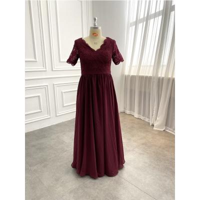 China LOVERS Burgundy Chiffon Bridesmaid Dresses Anti-Static Short Sleeve A Line Wedding for sale