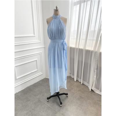 China Anti-Static Stunning Halter Backless Baby Blue Chiffon Short Bridesmaid Dresses Wedding Party Dress for sale