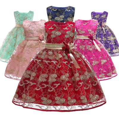 China Gold Embroidered Dress Cheap Short Sleeve Floral Lace Girl Princess Dress 2021 New for sale