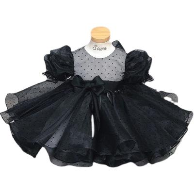 China Short Sleeve Princess Style Black Dot Tulle Girls Dress Birthday Party Dress for sale