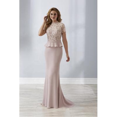 China Long Anti-Static Peplum Mother Of The Neck Dresses Ladies Modest Mermaid Lace Formal Gown Bridesmaid Dress High Neck for sale