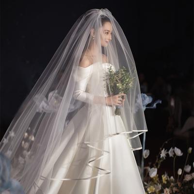 China Soft Touch Custom Long Two Layers Simple Soft Tulle Bridal Veils With Metal Comb for sale