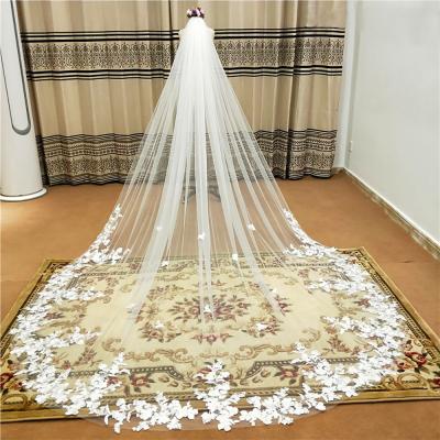 China Luxury Soft Touch Lace Applique Tulle Long Veil Wedding Dresses Bridal Veils With Metal Comb for sale