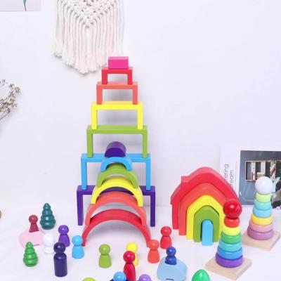 China Construction Toy Cheap Wholesale Rainbow House Set Children's Educational Block Building Toys for sale