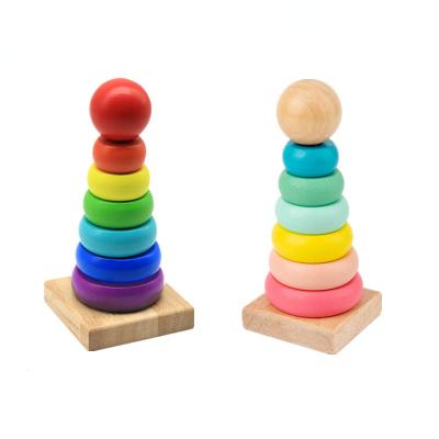 China Construction Toy Early Childhood Stacking Toy Wooden Puzzle Rainbow Building Block 3d Model Set For Children for sale