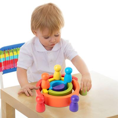 China New Building Toy Creative Wooden Children's Study Materials Educational Toys To Build Rainbow Blocks for sale