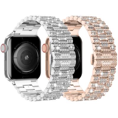 China Diamond Luxury Strap For iWatch Series 7 Stainless Steel Women 6 Se Metal Fashion Strap 40/44mm 41/45mm For Apple Watch Band 8 Ultra 49mm for sale