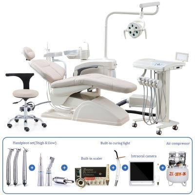 China Economical and Cheapest Type Full Set Metal Dental Unit Chair with Dentist Stool Scaler Treating Handpiece Light Air Compressor Camera for sale