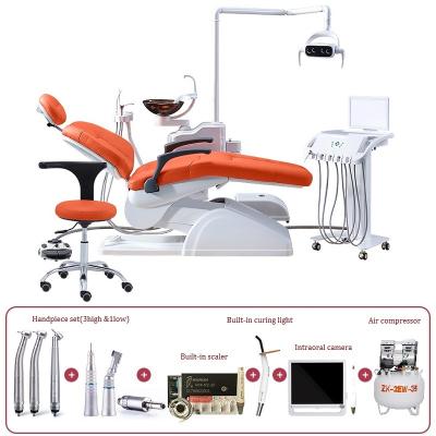 China / Promotion dental chair and dental unit complete set with N2LED woodpecker scaler handpiece, compressor, intraoral camera, curing light for sale