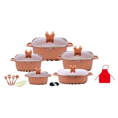 China Dessini Viable 12pcs Die Casting Kitchenware With Marble Coating Nonstick Pot Cookware Sets for sale