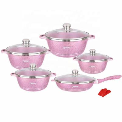 China Amazon Viable Hot Selling Dessini 12pcs Food Grade Die Casting Aluminum Nonstick Cooking Pots Fry Pan And Pot Set Stone Cookware Marble for sale