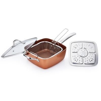 China USA TV Show Pressed Cookware Sets Aluminum Square Standard Pots and Pans Crisper Chef Copper Casserole for sale