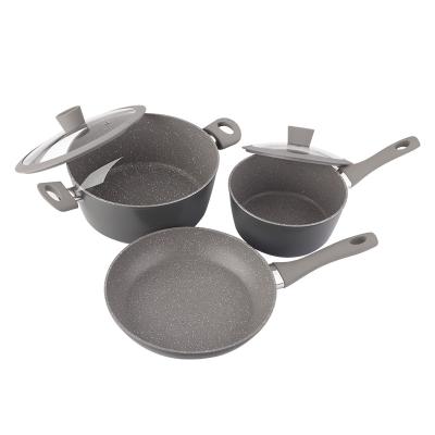 China Sustainable 5 Pcs Non Stick Aluminum Cook Soup Pot Pan Cookware Sets Kitchenware Wholesale for sale