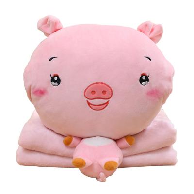 China Lightweight OEM Stuffed Plaid Blanket 2 In 1 Pillow Blanket Plush Cartoon Animal Dog for sale