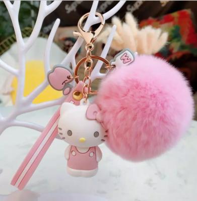 China Wholesale Cute Animal Doll New Cartoon Stick Hello Kitty Doll Keychain Creative DIY Couples Key Chain Blush Ball Pendant for sale