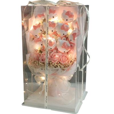 China Home Decoration Gifts Selling Creative Hello Kitty Bouquet Plush Gift Box Sets Shiny Plush High Quality Gift Box Ribbon And Bow Bouquet Gift Box Set for sale