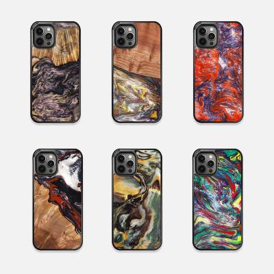 China 2021 New Popular Anti-fall Wooden Resin Shockproof Slim Soft TPU Case For iPhone 12 Pro Max for sale