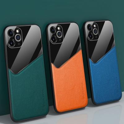 China New Trending Luxury Magnetic Anti-fall Phone Case Leather+TPU+Glass For iphone 12 Pro Max for sale