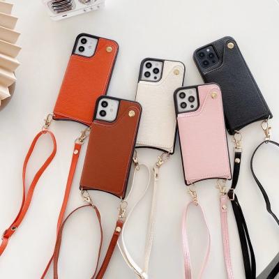 China Luxury Fashion Makeup Mirror Design TPU+Leather Cross Body Map Package Shockproof Phone Case For iPhone 13 13 pro Max for sale