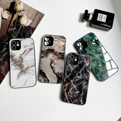 China Many Attractive Luxury Anti-fall Marble Back Cover Designs Tempered Glass+TPU Phone Case For iPhone 12 Pro Max for sale