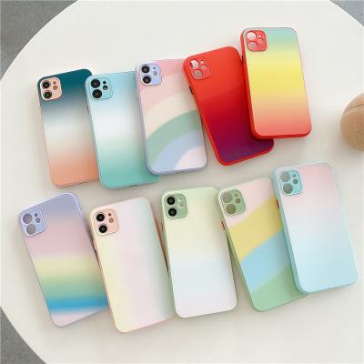 China Luxury Anti-fall Rainbow Gradient Color Tempered Glass+TPU Camera Lens Protective Phone Case For iPhone 12 Pro Max for sale