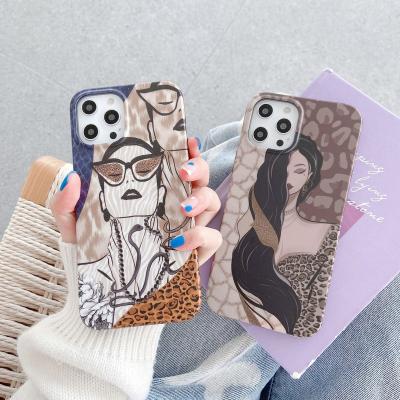 China Girl Luxury Design Shockproof TPU IMD Grain Leopard Soft Shockproof Phone Case For iPhone 13 13 Pro Max for sale