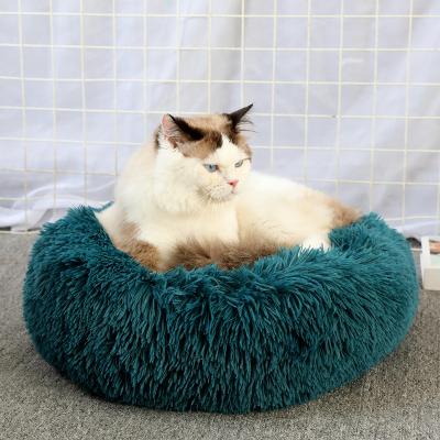 China Free Sample Breathable Fluffy Comfortable Pet Cat Round Sleeping Beds for sale