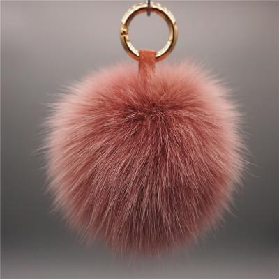 China 2020 girl's aritificial fox fur leather fluffy key chain with gold ring for sale