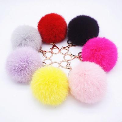 China Eco-friendly Customized Lovely Fluffy Rabbit Fur Ball Key Chain As Bag Decoration Pendant Charm for sale