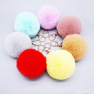 China Eco-Friendly All Colors Rabbit Fur Ball Hairy Genuine Fur Charm Key Chain As Bag Pendant Decoration for sale