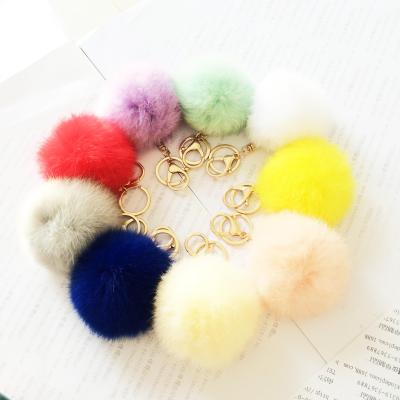 China 7cm Diameter Lovely Real Rabbit Fur Eco-friendly Super Fluffy Ball Key Chain As Hanging Bag Charm Pendant Decoration for sale