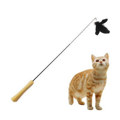 China Retractable Fishing Type Viable Kitten Cat Teaser Wand Toy with Refill Feather for sale