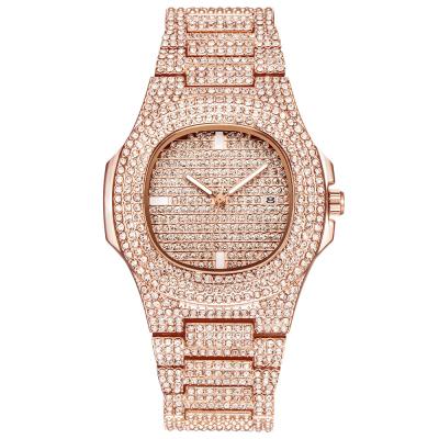 China Day/Date Women Watches Top Luxury Full Band Diamond Watch Men Custom Alloy Square Relogio Quartz Wrist Watch for sale