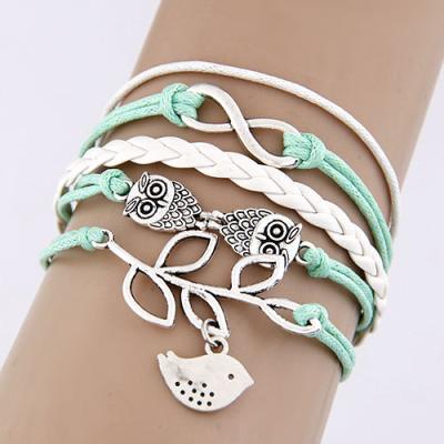 China Fashion multi-thread luminous leather rope non-specific handwoven retro owl spot promotion pattern multi-strand bright leather cord bracelet for sale