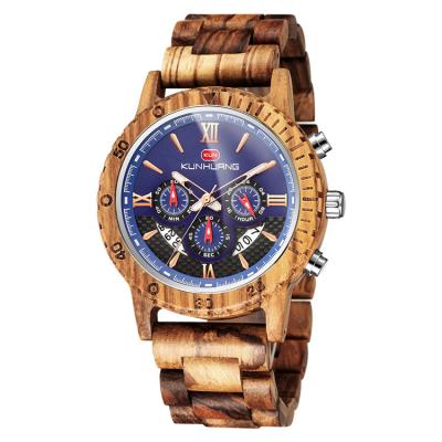 China Hot Sale Luxury Elegant Wooden Chronograph Wrist Watch Water Resistant Quartz Wooden Watches for sale