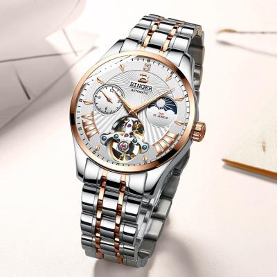 China Day/Date Hollow Flywheel Dial Watch Stainless Steel Band 30 Waterproof Atmosphere Men's Automatic Mechanical Watch for sale