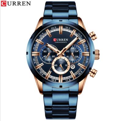 China New 8355 Curren Chronograph Men's Watch Quartz Six-Pin Waterproof Calendar With Steel Band Business Chronograph Watch for sale