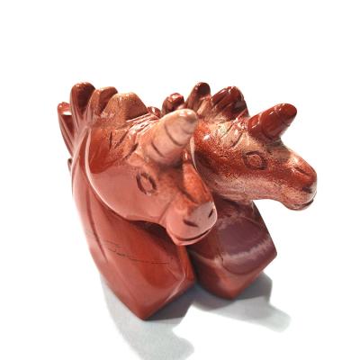 China Hot Sale Jasper Jasper Rough Stone Hand Carved Red Unicorn Statue For Decoration from China for sale