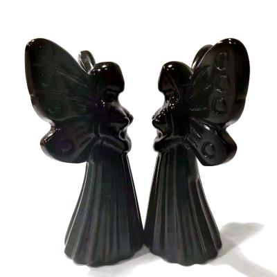 China China Selling Stone Opens Natural Black Obsidian Processing Beautiful Angel Statue for sale