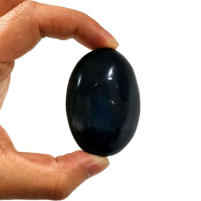 China Wholesale China Black Obsidian Stone Curing Black Quartz Obsidian Palm Stone For Healing for sale