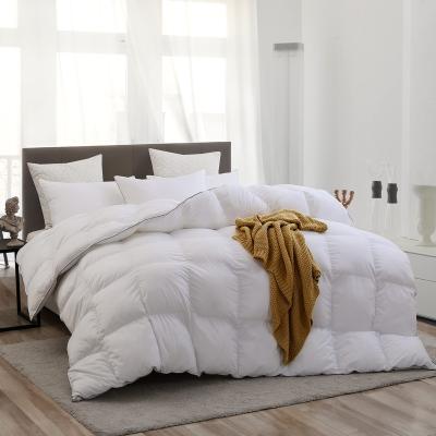 China Home white goose down comforter 100% cotton quilt fiber and feather fiber down proof bulkhead box quilted down comforter for sale