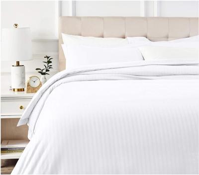 China Anti-static 100% cotton 250TC 1cm stripe white and gray color hotel bedding duvet cover sheet set for wholesale for sale