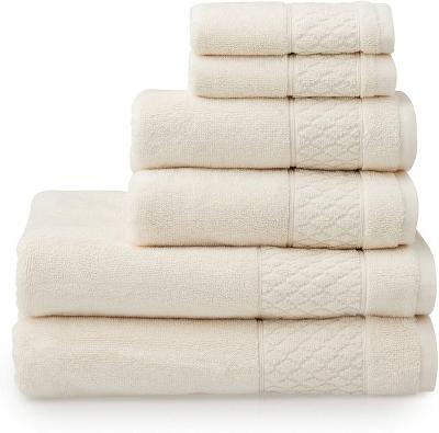 China Child Safe 100% Pure Organic Cotton 6 Piece Hotel Towel Set Bath Towel Beige Hand Towel Set With Durable And Absorbent for sale