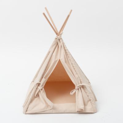 China Hand wash hot sale canvas kennel tent denim foldable soft comfortable pet teepee tent for sale