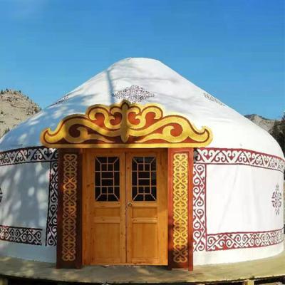 China Extended type waterproof mongolian green traditional wooden yurt of cheap home house glastent for sale