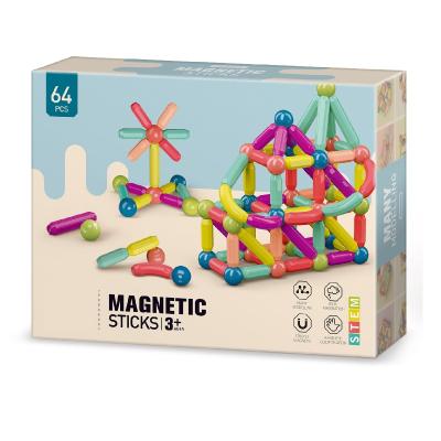 China New 64PCS Children's Educational STEM Toys 3D Assembled Magnetic Rods PULL BACK Magnetic Ball Rod Toys 32*6.5*24 for sale