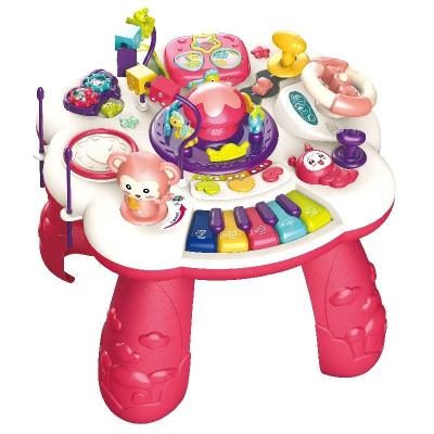 China New multifunctional good quality ABS plastic baby games table band lighting music safety toys push back education toys for boys and girls for sale