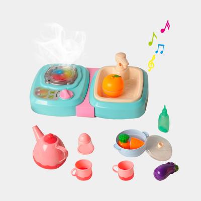 China Hot Selling Plastic Kids Press Water Vegatable Basin Set Wash Up Play Role Play Misting Kitchen Sink Toy Dishwasher For Kids Music for sale